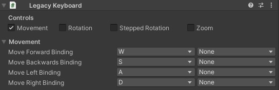 Extra Legacy Keyboard component set to WASD for movement